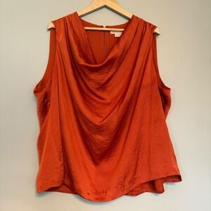 Michael Kors Burnt Orange Hammered Satin Cowl Neck Tank Top Plus Size 24W